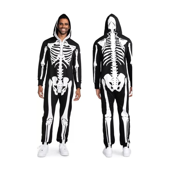 TIPSY ELVES ONE PIECE ZIP UP MASK SKELETON JUMPSUIT Unisex Size XL HALLOWEEN - Picture 12 of 14